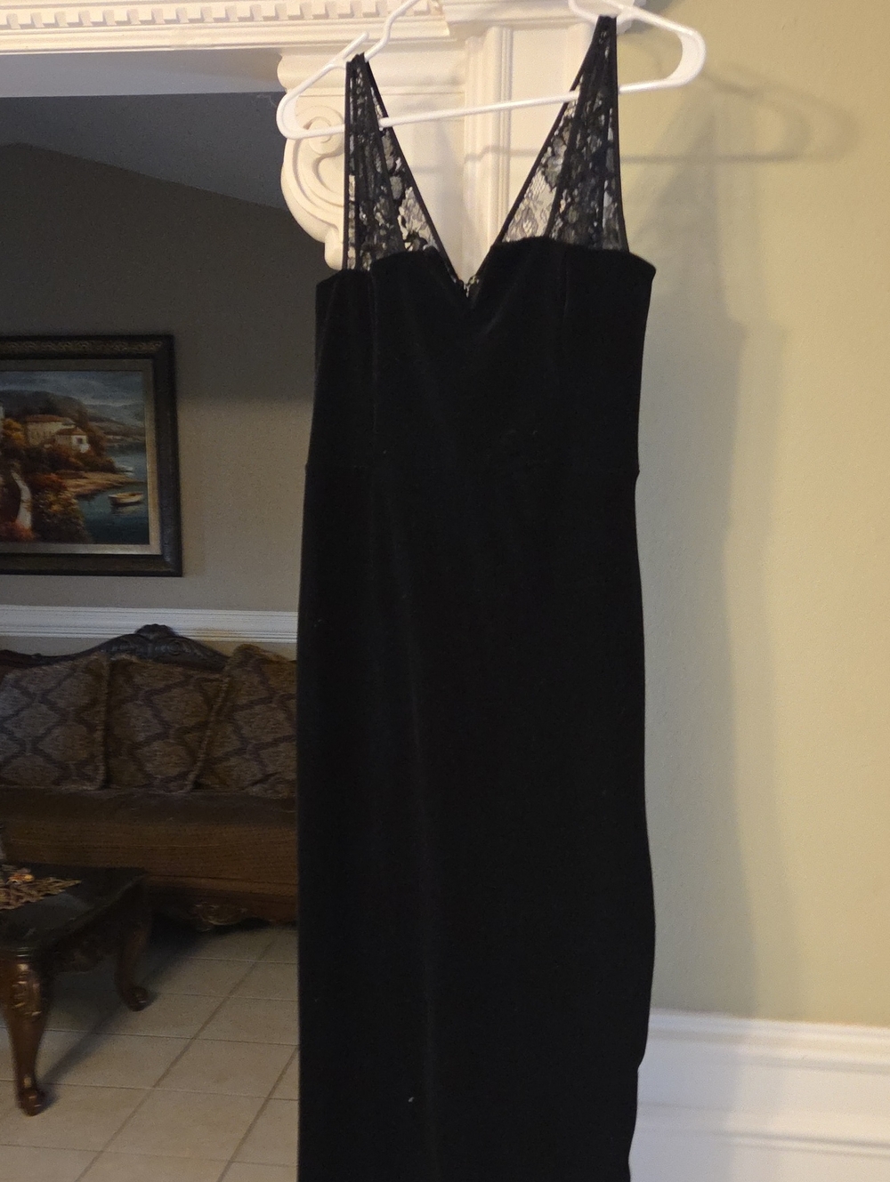 Black Velvet -Lace-Trim Slip Dress - Women